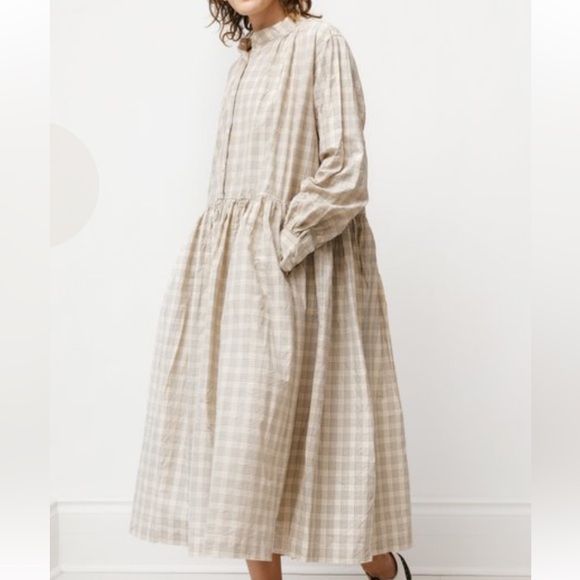 Casey Casey Dresses & Skirts - Casey Casey YUKI Dress in Natural Check Size Medium Cream Oversized Prairie